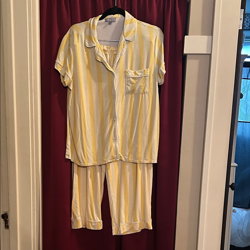 LOFT Yellow and White Striped Pajama Set women’s